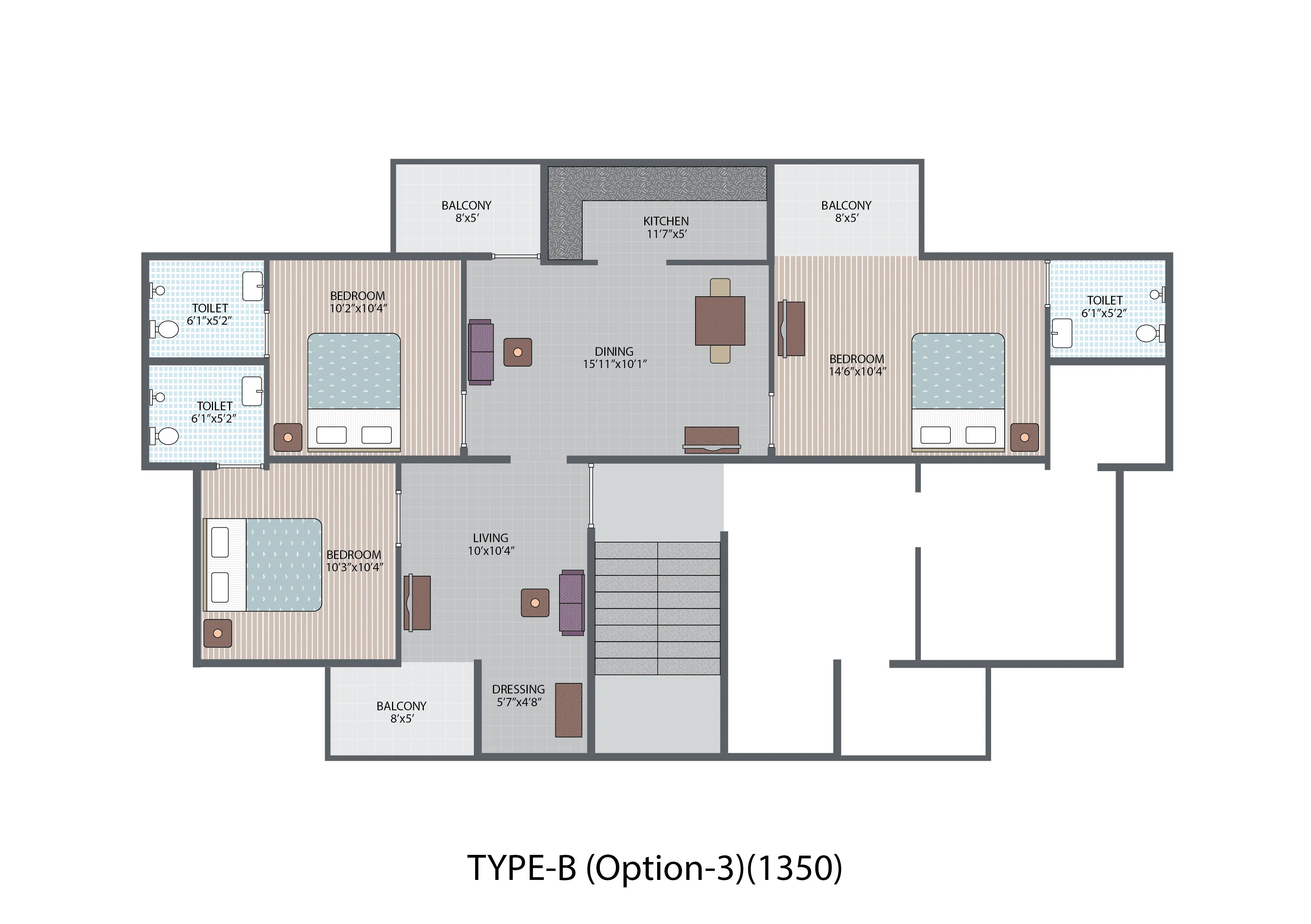 Type-B(Option-3)(1350 1350 SQ.FT.)
